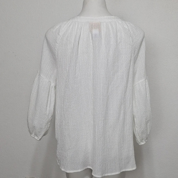 Ruby Rd Bohemian Embroidered Tassel Tie Balloon Sleeve Peasant Boho Hippie Top M - Picture 10 of 13